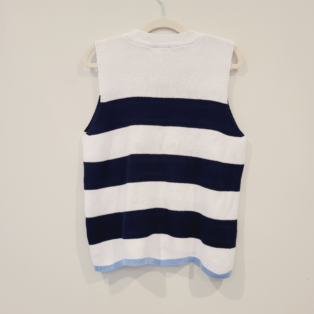 Crown & Ivy White And Navy Striped  Cotton Knit Sweater Tank Top - Picture 5 of 8